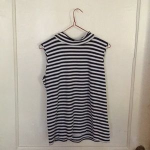 Blue and White striped mock turtleneck tank